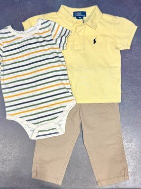 Ralph Lauren Polo Shirt Onesie Khakis 3Pc Outfit 12M Baby